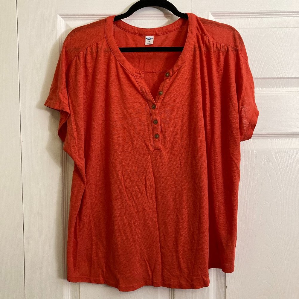 Old Navy Shirt Plus Size Size 2XL Quarter Button Preppy Orange